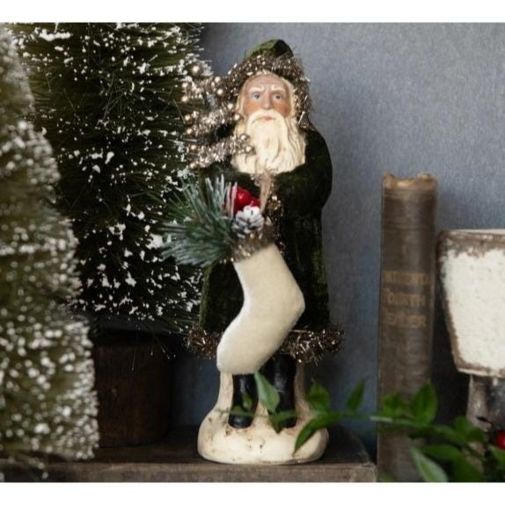 Ragon House Christmas 8" Forest Green Velvet Belsnickle Santa Figurine NEW